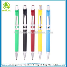 pen factory pushing type hot selling plastic pen with metal clip